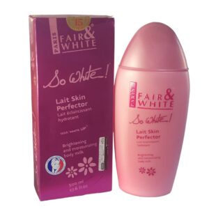 Paris Fair and White So White Lait Skin Protector Brightening and Moisturizing Body Milk.(500ml) Vastovers Brand: Paris Fair and White Class: Skin Care Product Pack Size: 1 Bottle (500ml) Form: Body Milk Amount: ₦9700 Description: This body milk is specially formulated to visibly brighten and even out skin tone while deeply nourishing and hydrating the skin. It helps to reduce the appearance of dark spots and hyperpigmentation, providing a more radiant and even complexion. The lightweight, non-greasy formula absorbs quickly, leaving the skin soft, satin-smooth, and protected from environmental stressors. Ideal for daily use, it offers gentle exfoliation and a delicate fragrance for a refreshing experience. Key Features: • Visibly brightens and evens out skin tone • Reduces the appearance of dark spots and hyperpigmentation • Deeply nourishes and hydrates the skin • Lightweight, non-greasy formula for quick absorption • Gentle exfoliation for a more even complexion • Delicate fragrance for a refreshing experience • Free from artificial colors, fragrances, and preservatives • Suitable for all skin types Caution: Perform a patch test before using the product to ensure you do not have an allergic reaction. Discontinue use and consult a dermatologist if you experience any adverse reactions.